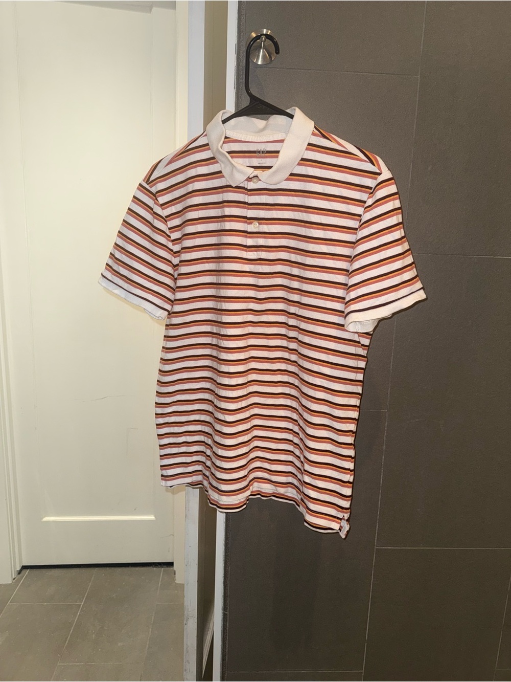 Gap Men’s Large Feeder Stripe Polo Shirt Carls Stone 100% Cotton Preppy